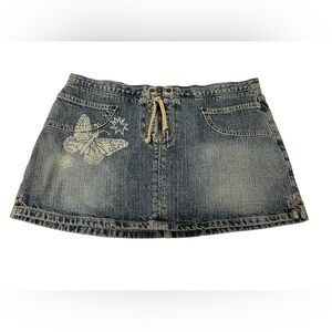 VTG Y2K Guess Distressed Butterfly Print Denim Mini Micro Skirt SZ 10 30